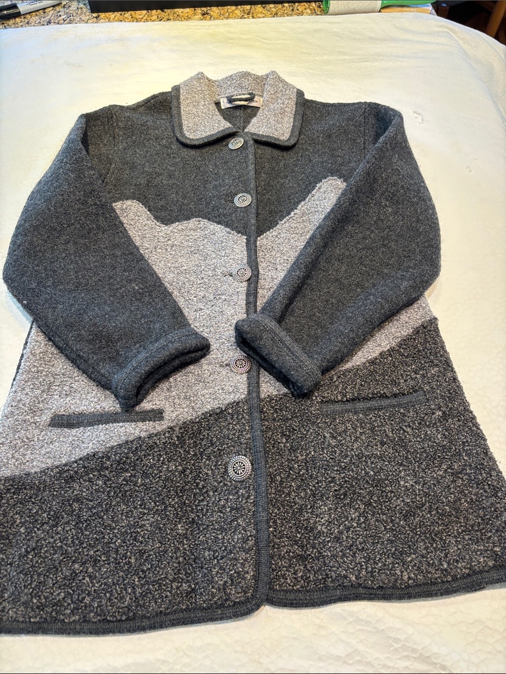 Women's Two-Tone Gray Button Front Wool Blend Coat